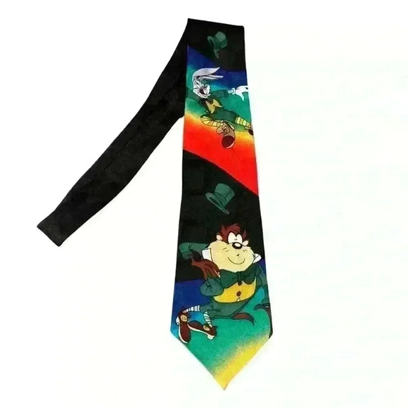 Looney Tunes Silk Tie 1996 Taz & Bugs Bunny Top Hat Vintage Handmade Necktie - Picture 1 of 5
